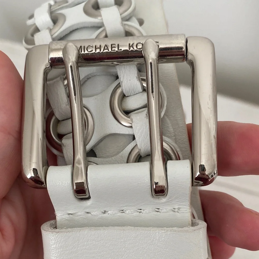 Michael Kors Ivory Braided Belt with Silver Buckle - Picture 3 of 6